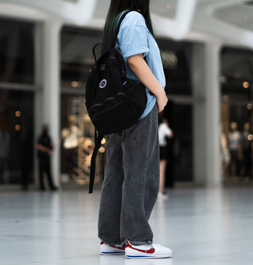 EVERYDAY DENIM BACKPACK IN BLACK DENIM CARRY KISMET